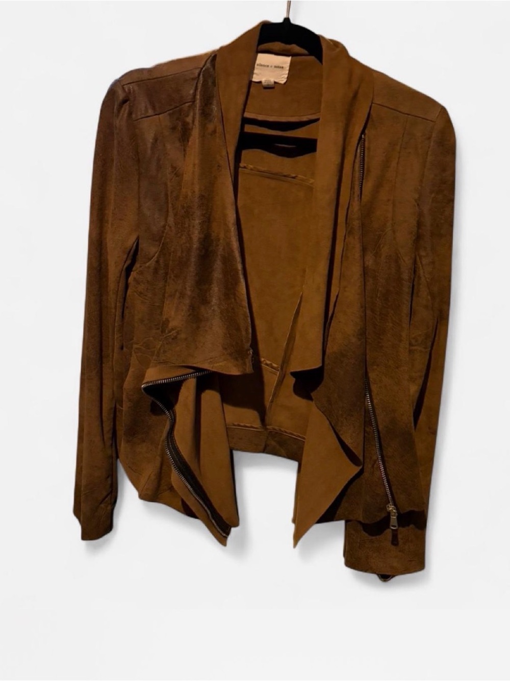 Suede Draped Open-Front Jacket - Brown